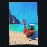 Long tail boat on Thai Tea Towel<br><div class="desc">Long tail boat on Thai beach digital watercolour</div>