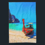Long tail boat on Thai Tea Towel<br><div class="desc">Long tail boat on Thai beach digital watercolour</div>
