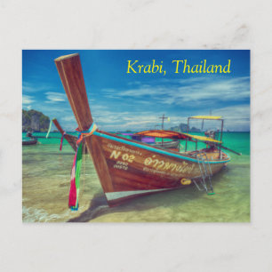 Long tail boat on the beach, Krabi, Thailand Holiday Postcard