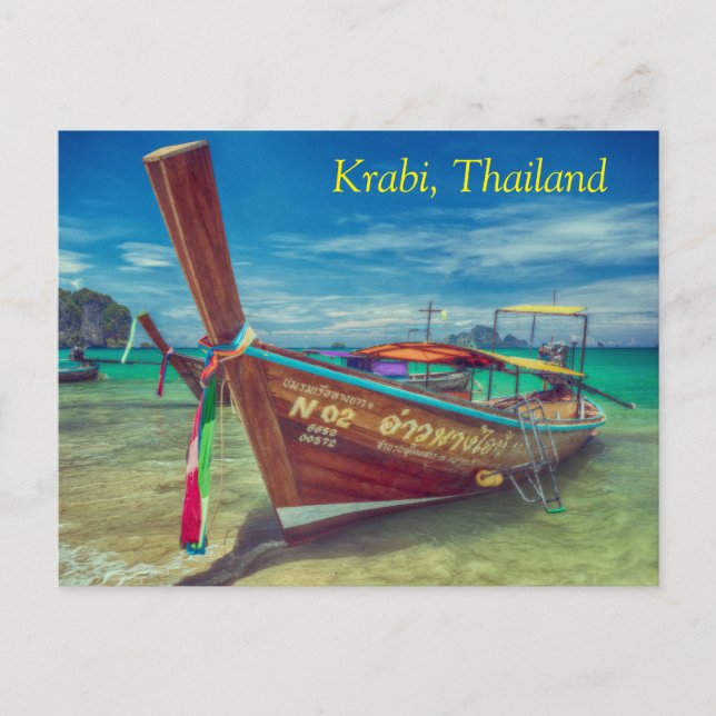 Long tail boat on the beach, Krabi, Thailand Holiday Postcard (Front)