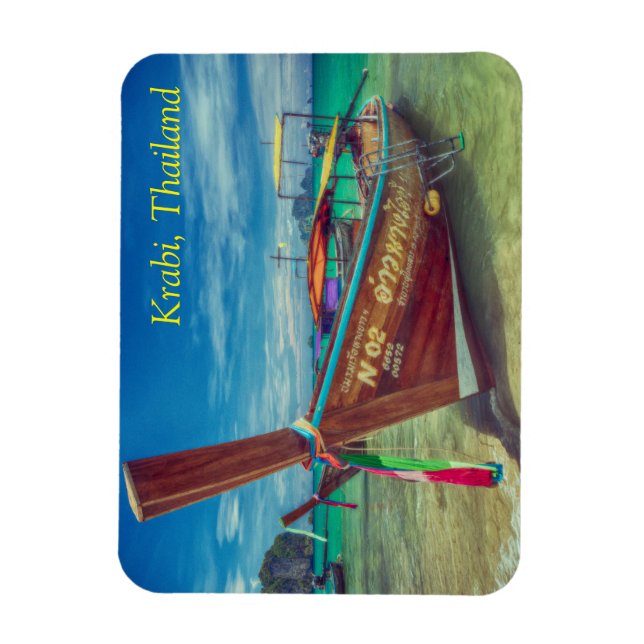 Long tail boat on the beach, Krabi, Thailand Magnet (Vertical)