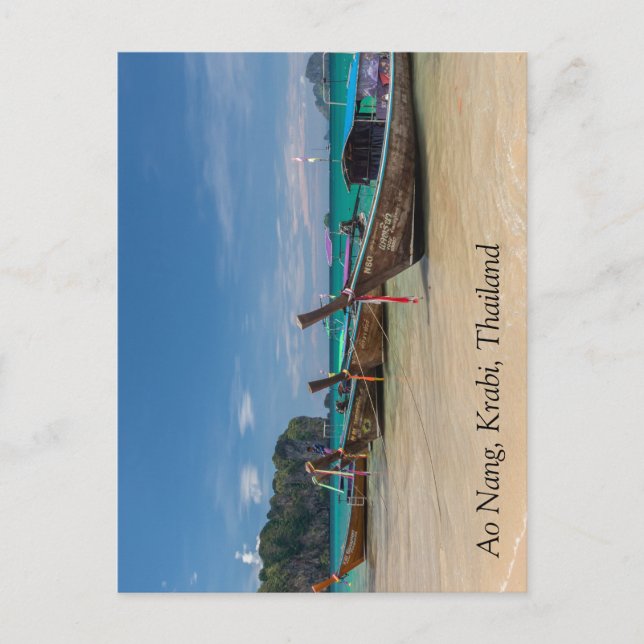Long tail boats on Ao Nang Beach, Krabi, Thailand Postcard (Front)