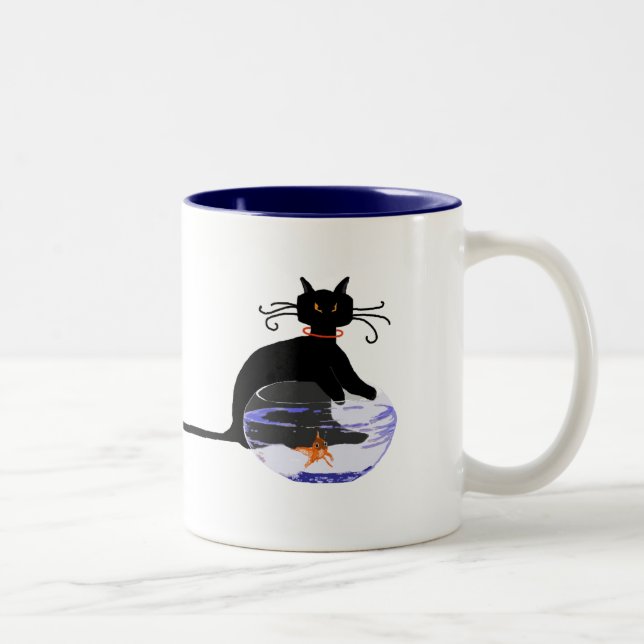 Long Tail Cat Gone Fishin' Two-Tone Coffee Mug (Right)