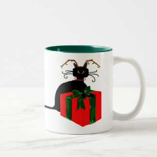 Long Tail Christmas Cat Two-Tone Coffee Mug