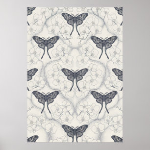 Long Tailed Moth Orchid Medallion Pattern Poster