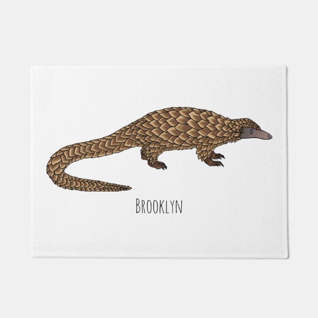 Long-tailed pangolin cartoon illustration  doormat (Front)