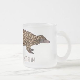 Long-tailed pangolin cartoon illustration frosted glass coffee mug