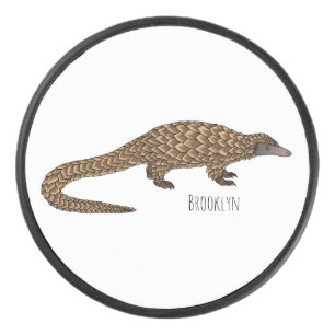 Long-tailed pangolin cartoon illustration hockey puck