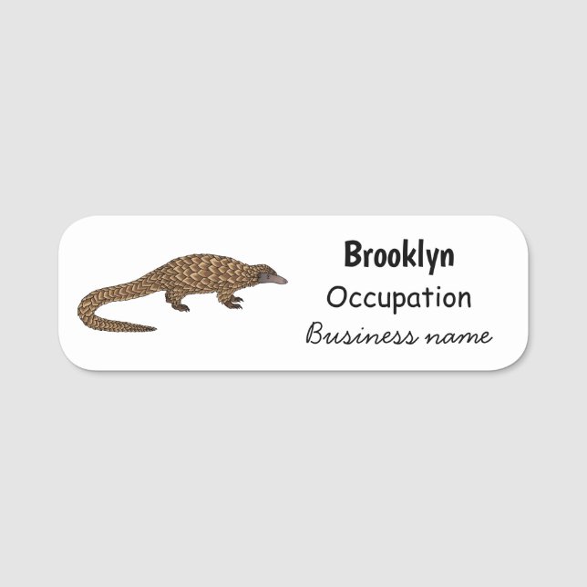 Long-tailed pangolin cartoon illustration  name tag (Front)
