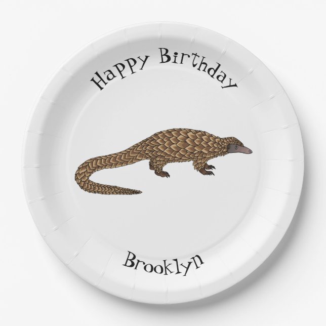 Long-tailed pangolin cartoon illustration  paper plate (Front)