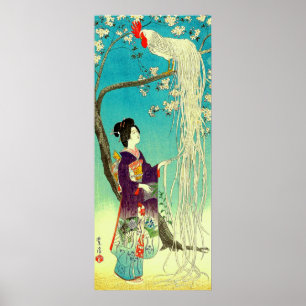 Long-tailed Rooster Onaga-dori Kasamatsu Shiro  Poster