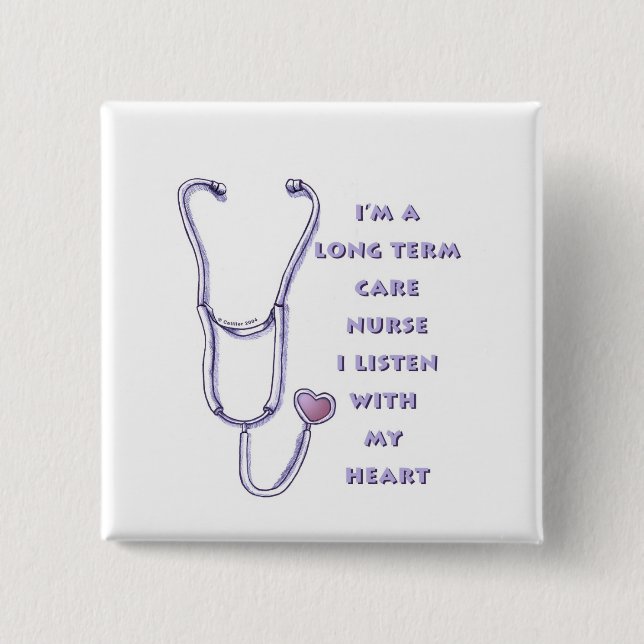 Long Term Care Nurse Stethoscope 15 Cm Square Badge (Front)