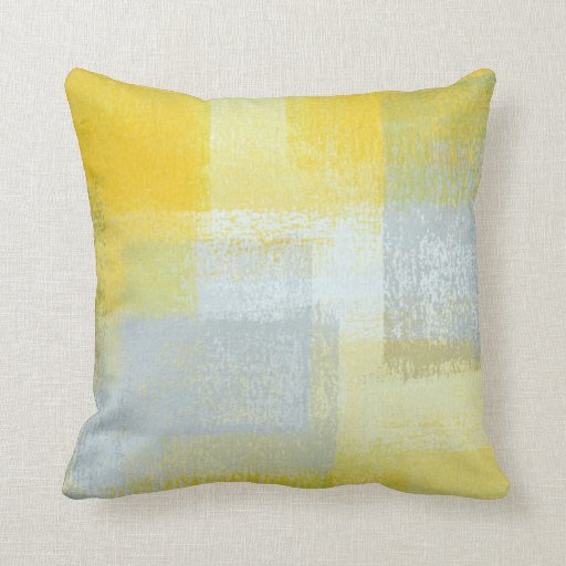 Image of 'Long Term' Grey and Yellow Abstract Art Pillow
