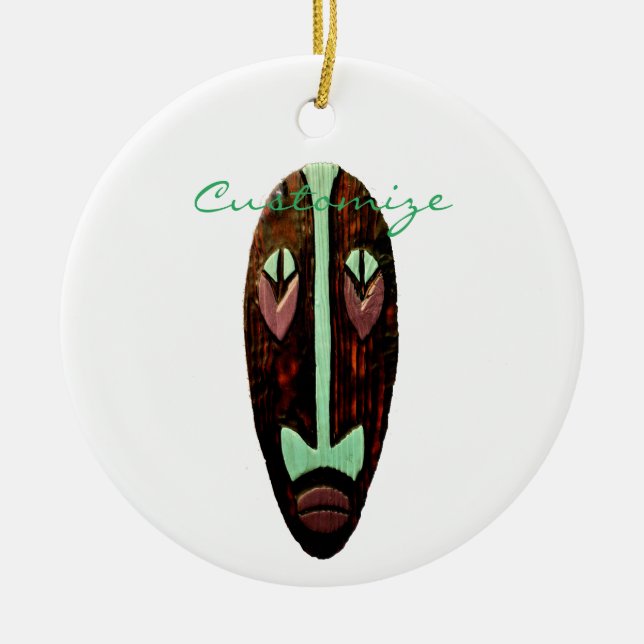 Long Tiki Mask Thunder_Cove Ceramic Tree Decoration (Front)