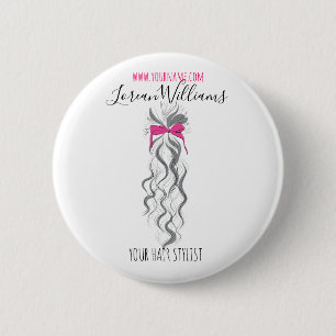Long wavy hair with a bow  Hairstyling branding 6 Cm Round Badge