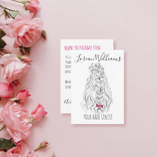Long wavy hair with a bow Hairstyling branding Business Card