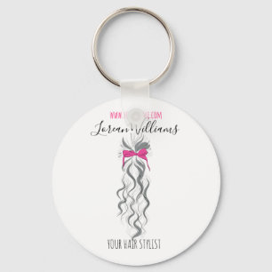 Long wavy hair with a bow Hairstyling branding Key Ring