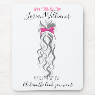 Long wavy hair with a bow Hairstyling branding Mouse Mat