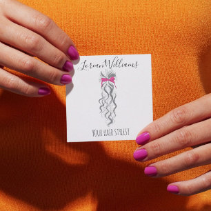 Long wavy hair with a bow  Hairstyling branding Square Business Card