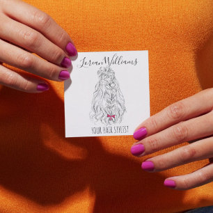 Long wavy hair with a bow  Hairstyling branding Square Business Card