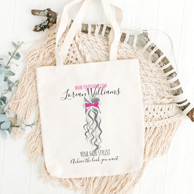 Long wavy hair with a bow  Hairstyling branding Tote Bag (Creator Uploaded)