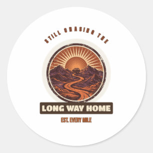 Long Way Home Retro Badge for Travelers Classic Round Sticker