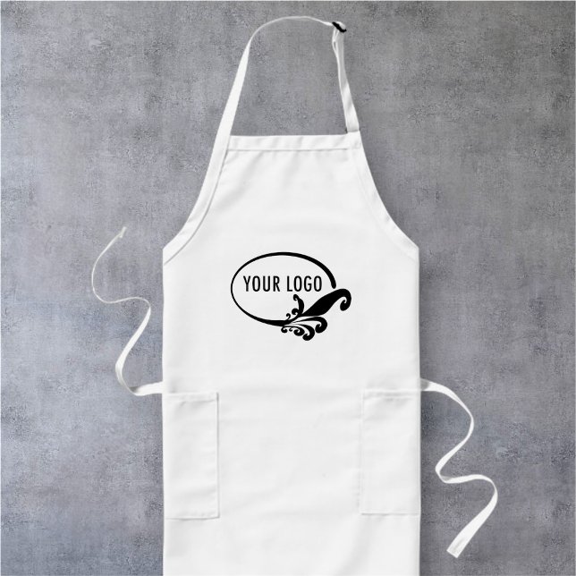 Long White Apron Uniform with Pockets Custom Logo (MISOOK White Apron with Logo)