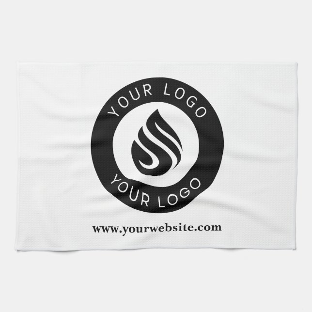 Long White Apron with Company Logo Promotional Tea Towel (Horizontal)