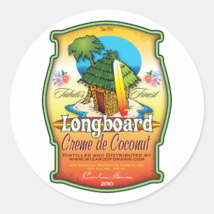 Longboard Creme de Coconut Classic Round Sticker