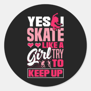 Longboard Freeboard Skateboarding Female Skater Classic Round Sticker