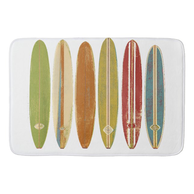 Longboard Surfboards Vintage Retro Style Surfing Bath Mat (Front)