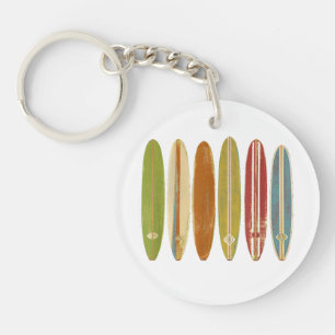 Longboard Surfboards Vintage Retro Style Surfing Key Ring