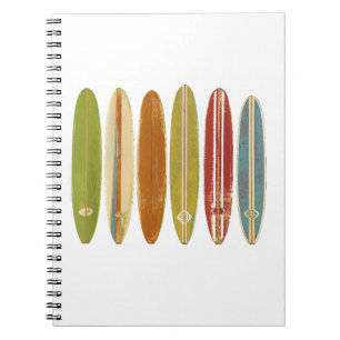 Longboard Surfboards Vintage Retro Style Surfing Notebook