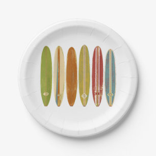 Longboard Surfboards Vintage Retro Style Surfing Paper Plate