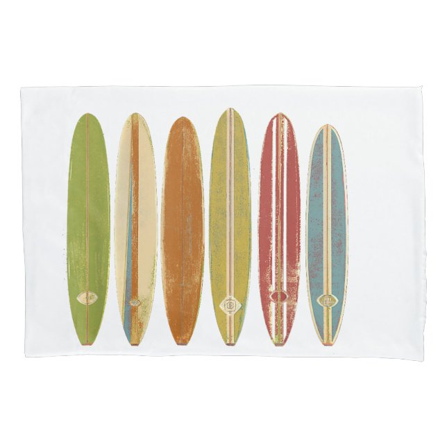 Longboard Surfboards Vintage Retro Style Surfing Pillowcase (Front)