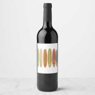 Longboard Surfboards Vintage Retro Style Surfing Wine Label