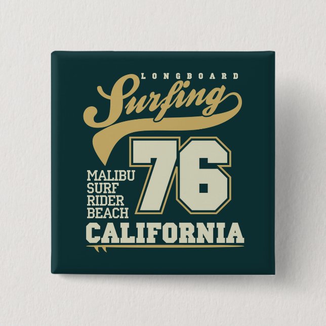 Longboard Surfing | California 76 15 Cm Square Badge (Front)