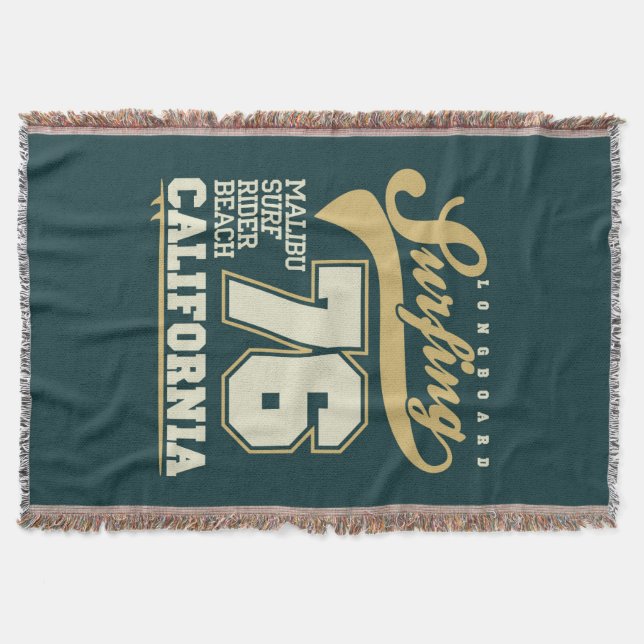 Longboard Surfing | California 76 Throw Blanket (Front)