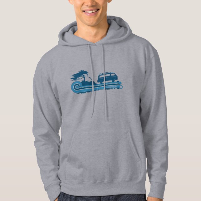 'Longboarder' Retro Hoodie in Turquoise & Aqua (Front)