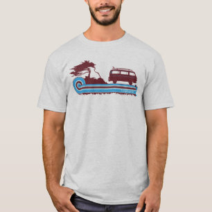 'Longboarder' Retro Surf Tee in Maroon & Aqua