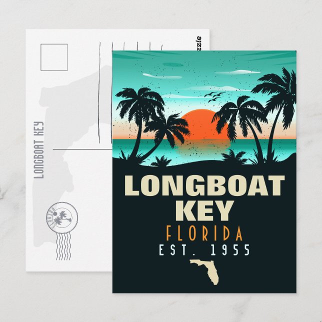 Longboat Key Florida Retro Sunset Souvenirs 60s Postcard (Front/Back)