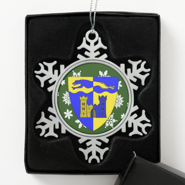Longford Ireland Crest Irish Snowflake Pewter Christmas Ornament (Box)