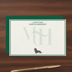 Longhair Dachshund Note Monogram Card Set