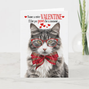 Longhair Grey Tabby Cat Valentine Feline Humour Holiday Card