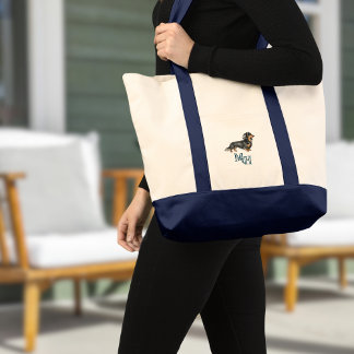 Longhair Miniature Dachshund Monogram Canvas Tote Bag