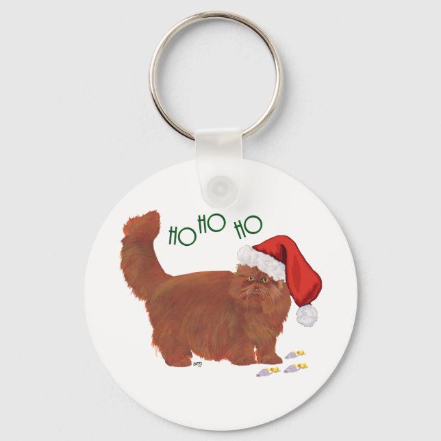 Longhair Red Persian Cat Santa's Helper Key Ring (Front)