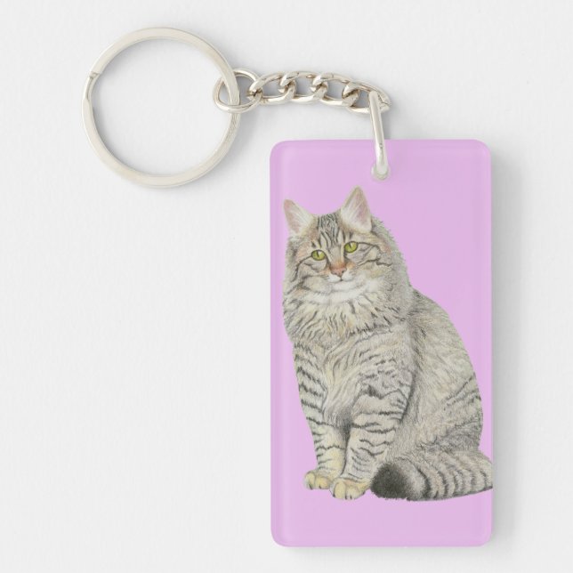 Longhair Tabby Cat Key Ring (Front)