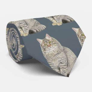 Longhair Tabby Cat Neck Tie