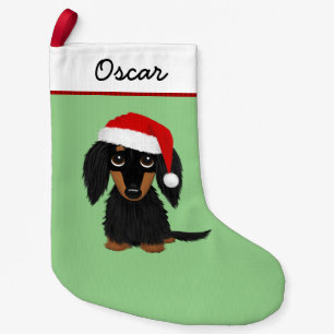 Longhaired Black and Tan Dachshund Santa Cute Small Christmas Stocking