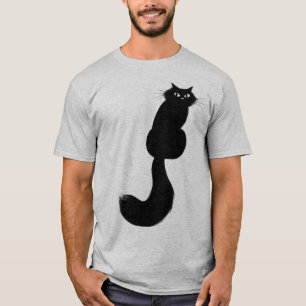 Longhaired Black Kitty Cat Looking Over Shoulder T-Shirt